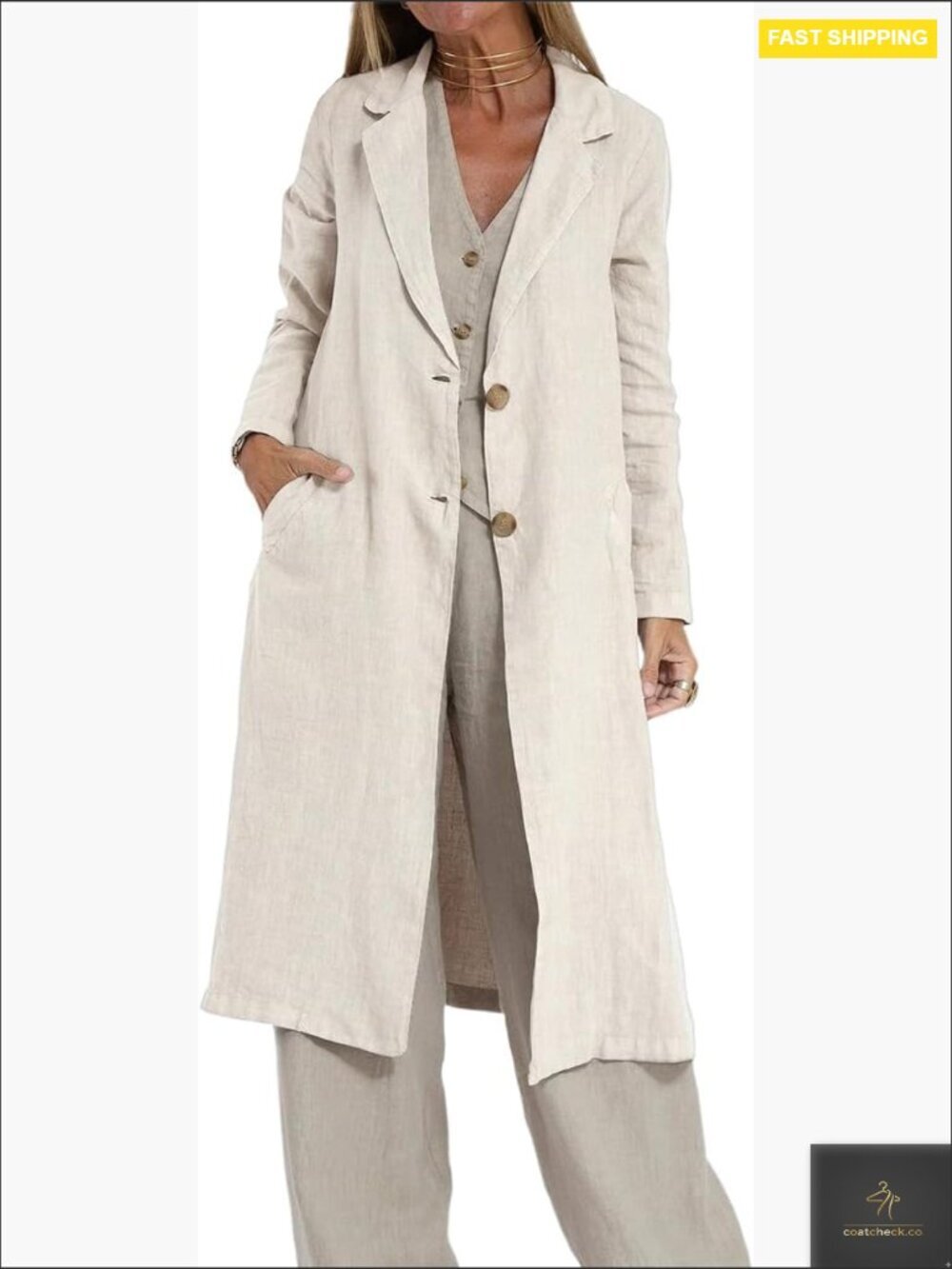 Linen Blend Blazer Trench Coat Classic Lightweight Business Casual Jacket